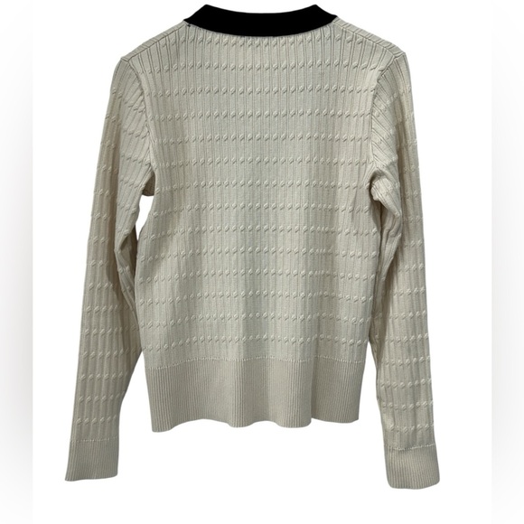 Adrianna Papell V Neck Cable Knit Gold Button Cardigan Sweater Cream Black - M - Picture 2 of 8